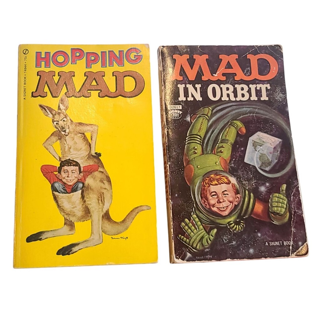 Set of 2 Vintage MAD Paperback Books E.C. Magazine-Hopping Mad/Mad in Orbit